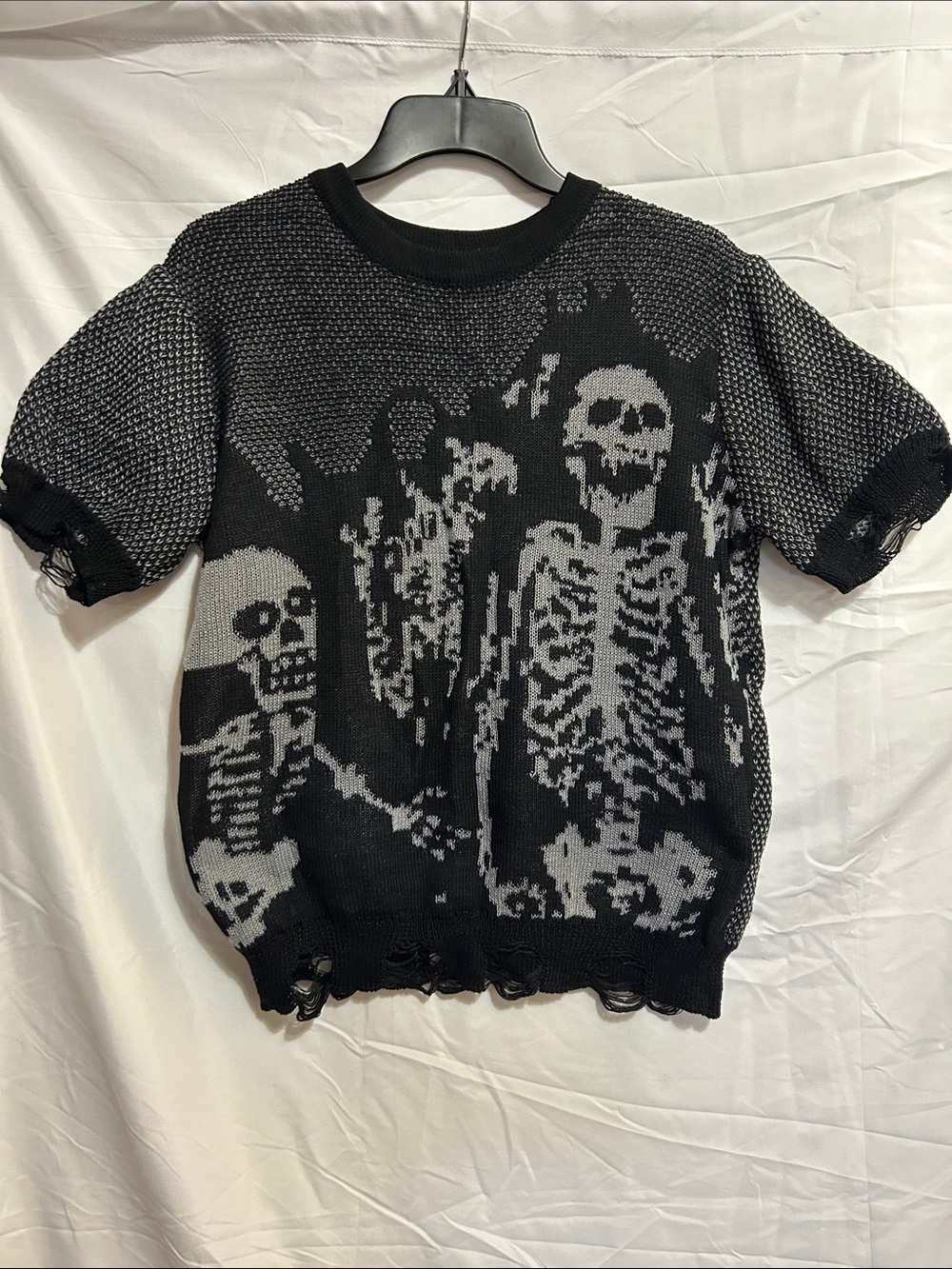 Black & Gray Skeleton Knit short sleeve Sweater